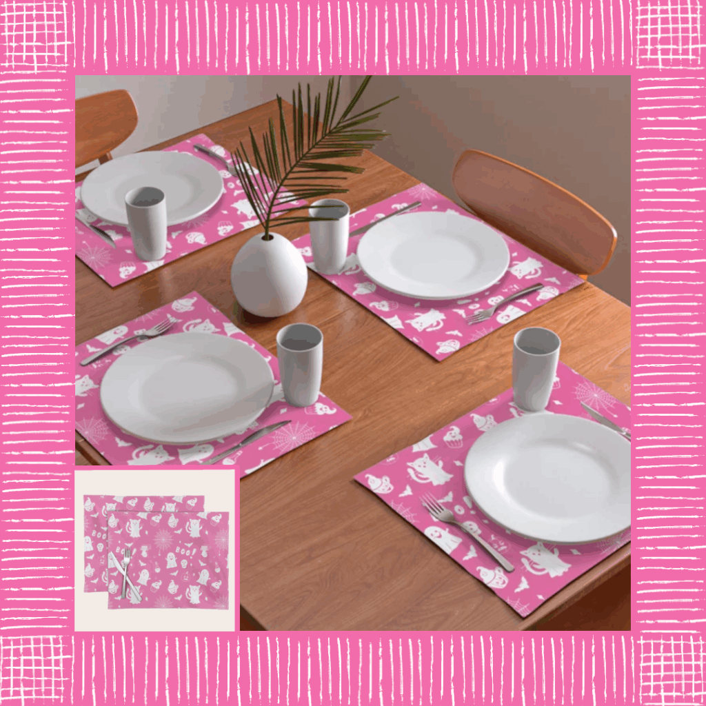 Spooky cute pink Halloween placemats Spooky cute pink Halloween placemats.
